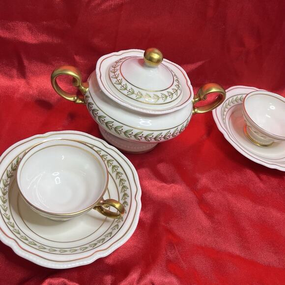 Vintage Castleton Bristol Green Footed Cup & Saucer Set (2) With Sugar Bowl - Picture 2 of 16